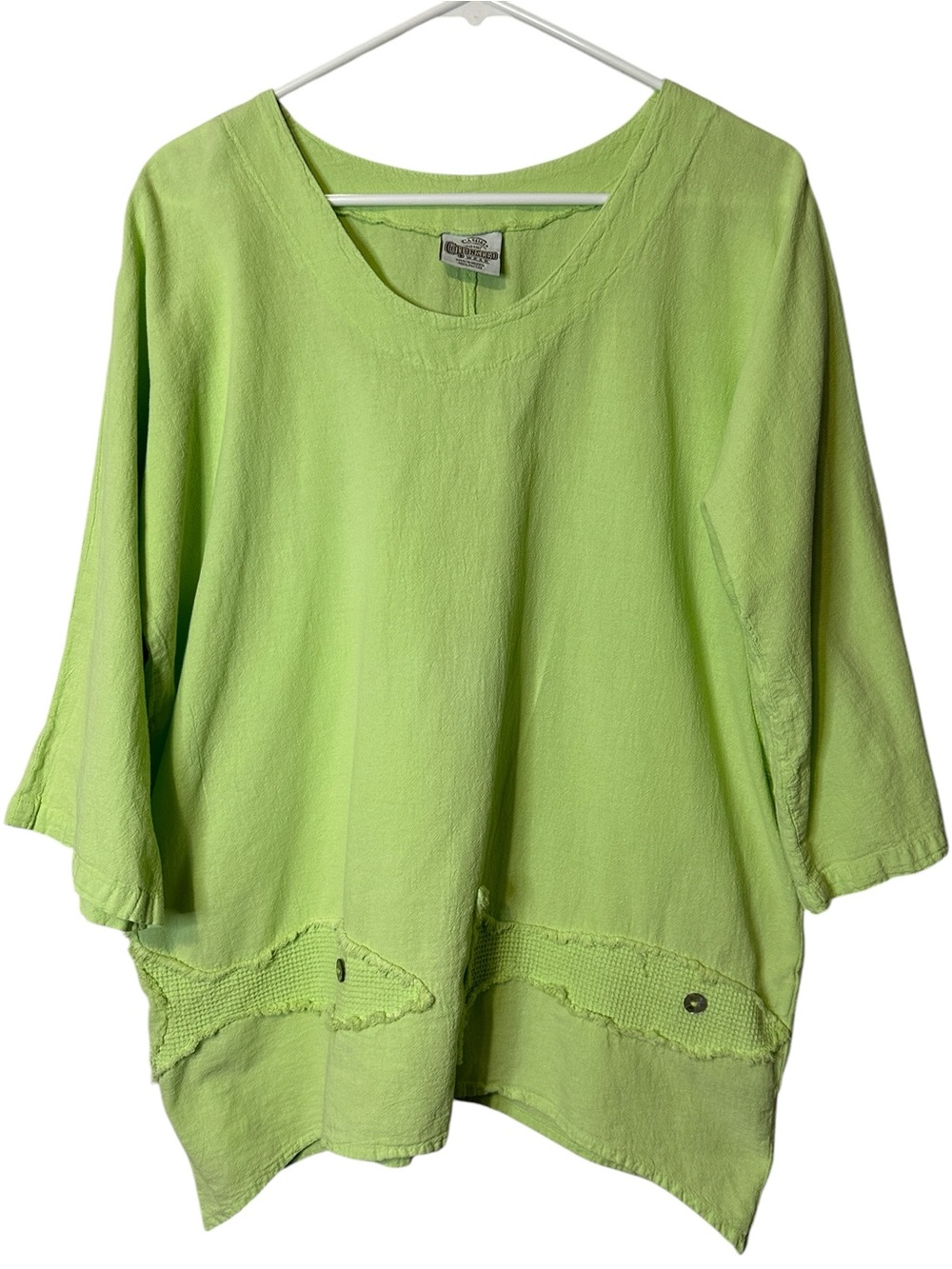 Cottonseed Casual Wear Lime Green Oversized Tunic Top Cotton Boho Lagenlook Fish